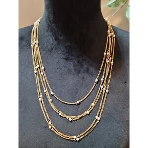 Women's Layered Gold Chain Pearl Necklace With Toggle Clasp Elegant Jewelry